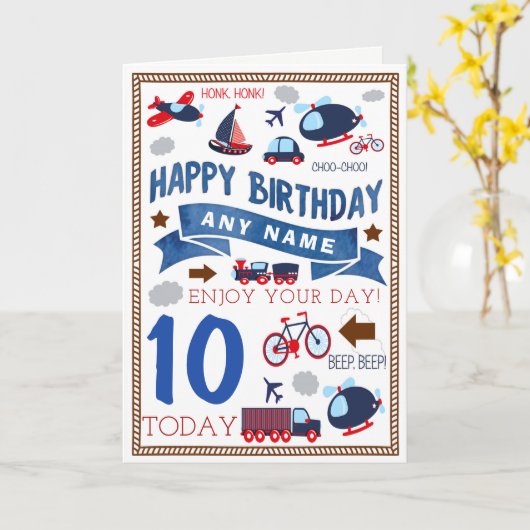 Zug-Flugzeug-Boots-Auto-personalisierte Karte (Gelbe Blume)