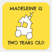 Zug für den zweiten Geburtstag Quadratischer Aufkleber (Vorderseite)