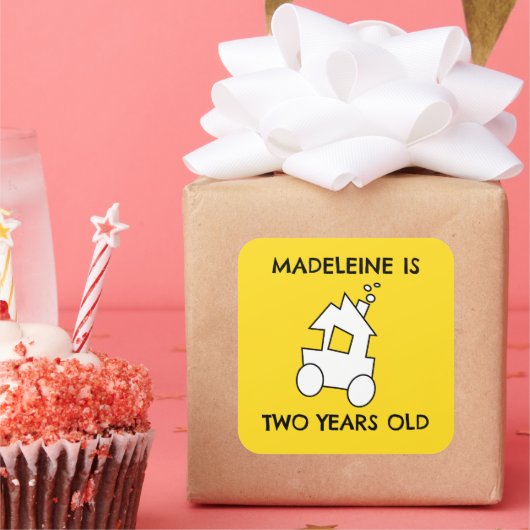 Zug für den zweiten Geburtstag Quadratischer Aufkleber (Party)