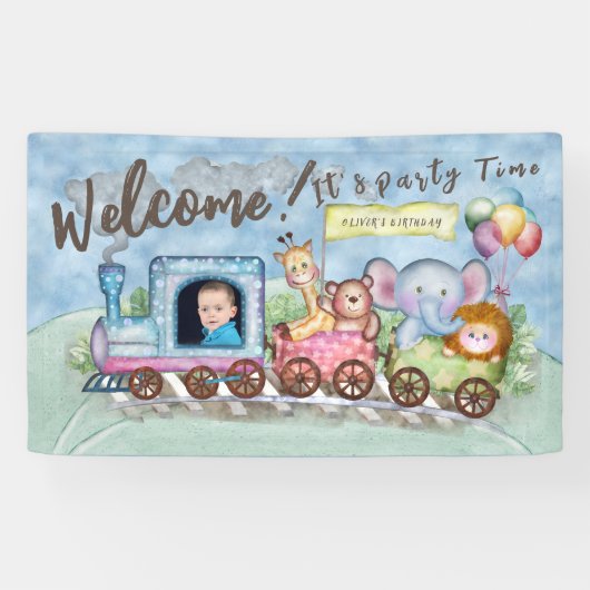 Zug Geburtstag Foto Aquarell Banner (Horizontal)