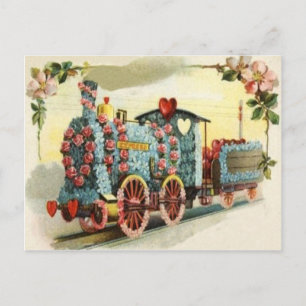 Zug Herz Rose Vergissmeinnicht Blume Postkarte