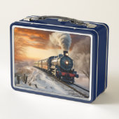 Zug im Winter Abend Metall Brotdose (Rückseite)