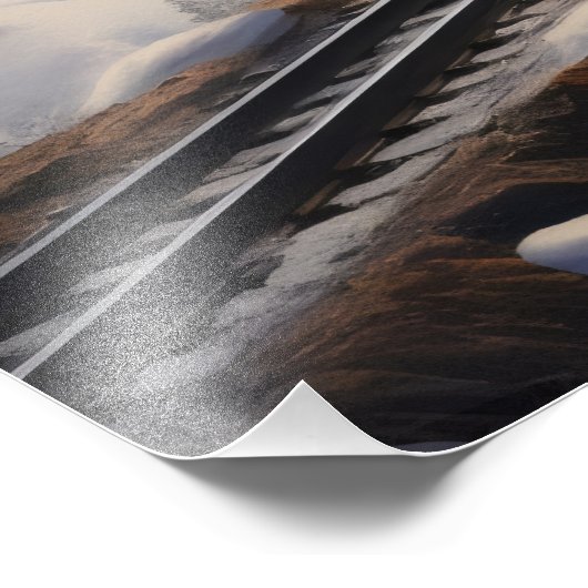 Zug in den schneebedeckten Bergen Fotodruck (Ecke)