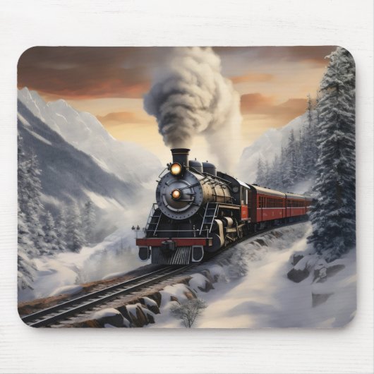 Zug in den schneebedeckten Bergen Mousepad (Vorne)