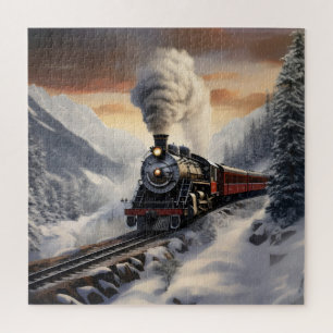 Zug in den schneebedeckten Bergen Puzzle