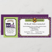 Zug-Karte laden - lila und grün ein Einladung (Vorne/Hinten)