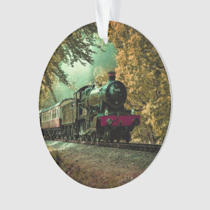 Zug Lokomotive Retro Vintage Herbstlaub Ornament