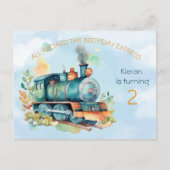 Zug Motor Boy 2. Geburtsdatum Einladung Postkarte (Vorderseite)