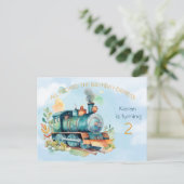 Zug Motor Boy 2. Geburtsdatum Einladung Postkarte (Stehend Vorderseite)