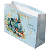 Zug Motor Boy 2. Geburtstag Große Geschenktüte (Rückseite Schrägansicht)