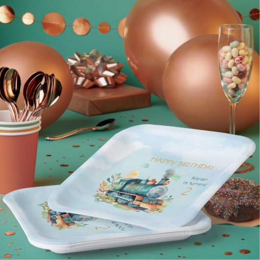 Zug Motor Boy 2. Geburtstag Pappteller (Multi)