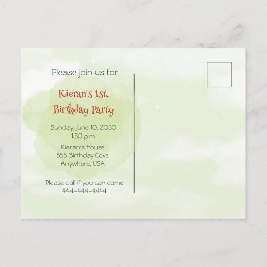 Zug Motor Junge 1. Geburtsdatum Einladung Postkart (Rückseite)