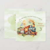 Zug Motor Junge 3. Einladung zum Geburtstag (Vorne/Hinten)