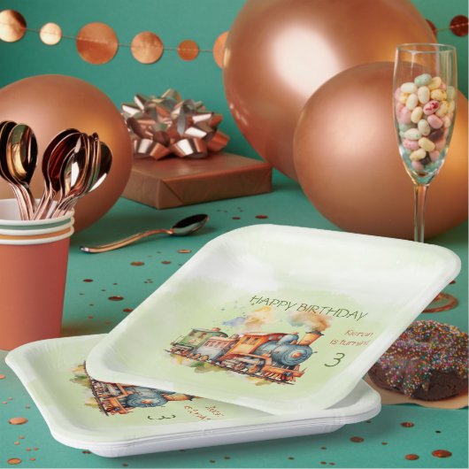 Zug Motor Junge 3. Geburtstag Pappteller (Multi)