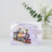 Zug Motor Junge 5. Geburtsdatum Einladung Postkart (Stehend Vorderseite)