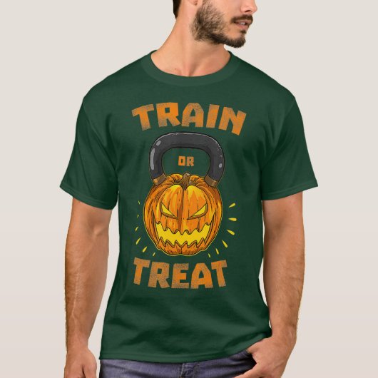 Zug oder Leckerei Pumpkin Kettlebell Halloween T-Shirt (Vorderseite)