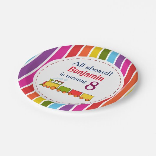 Zug Personalisiert jeden Geburtstag Pappteller (Schrägansicht)