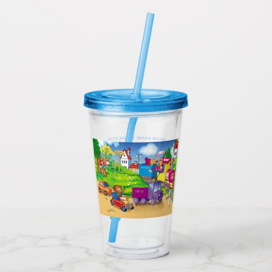 Zug und Auto Acryltrinkbecher (Rückseite)