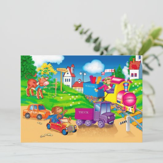 Zug und Auto Einladung (Stehend Vorderseite)