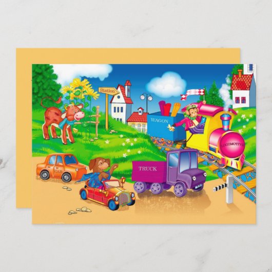 Zug und Auto Einladung (Vorne/Hinten)