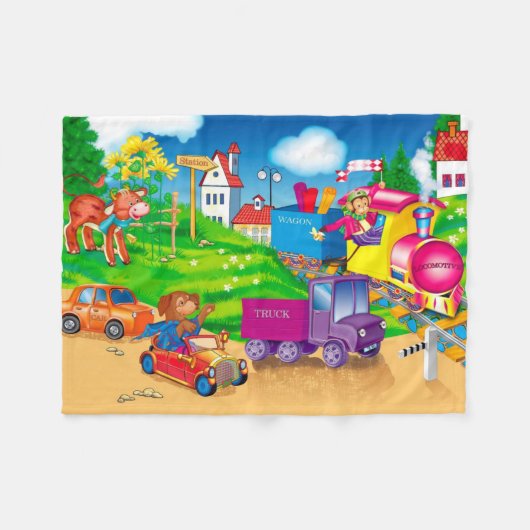 Zug und Auto Fleecedecke (Vorderseite (Horizontal))