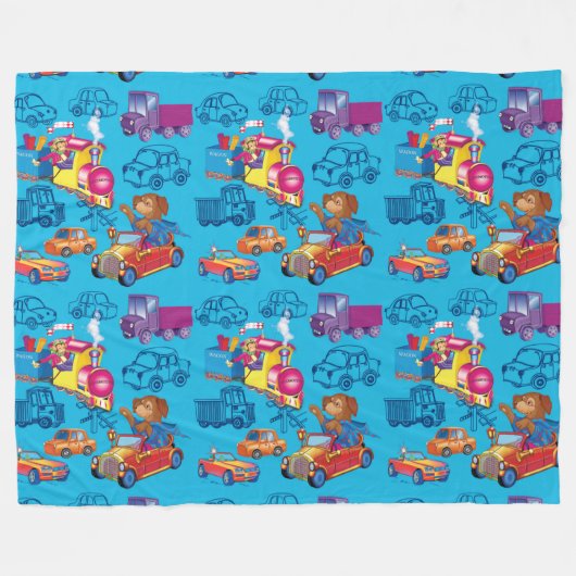 Zug und Auto für das Jungenmuster Fleecedecke (Vorderseite (Horizontal))