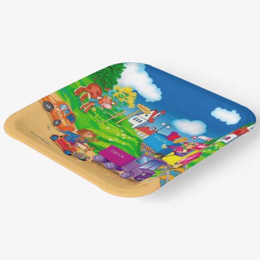 Zug und Auto Pappteller (Gewinkelt)