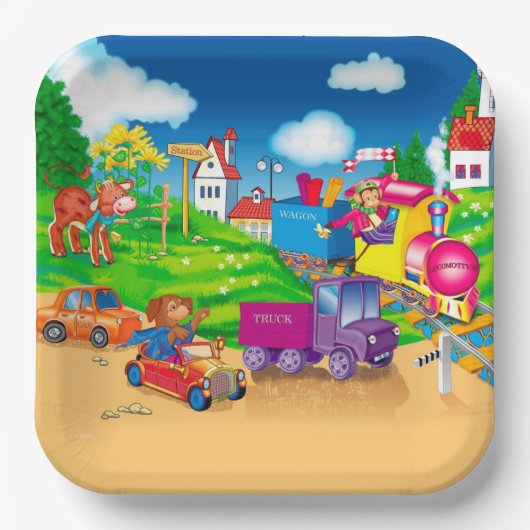 Zug und Auto Pappteller (Vorderseite)