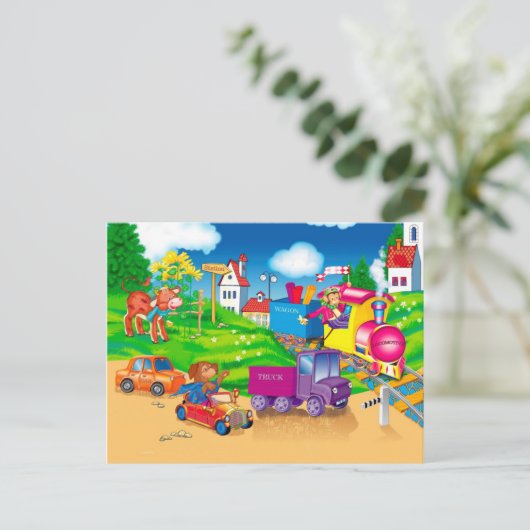 Zug und Auto Postkarte (Stehend Vorderseite)