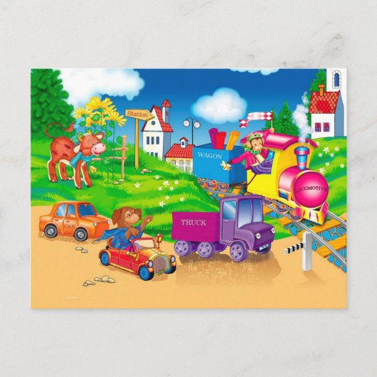 Zug und Auto Postkarte (Vorderseite)