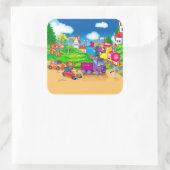 Zug und Auto Quadratischer Aufkleber (Tasche)