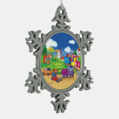 Zug und Auto Schneeflocken Zinn-Ornament (Links)