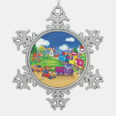Zug und Auto Schneeflocken Zinn-Ornament (Vorderseite)