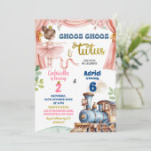 Zug und Ballerina Gemeinsamer Geburtstag Einladung (Stehend Vorderseite)