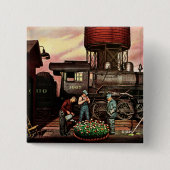 Zug-Yard-Blumen-Garten durch Stevan Dohanos Button (Vorderseite)