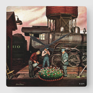 Zug-Yard-Blumen-Garten durch Stevan Dohanos Quadratische Wanduhr