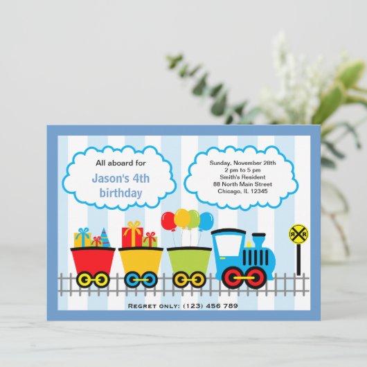Zug zum Geburtstag Einladung (Stehend Vorderseite)