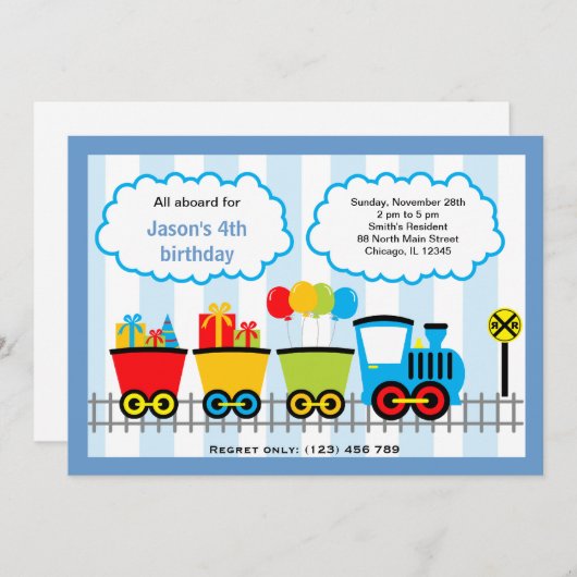 Zug zum Geburtstag Einladung (Vorne/Hinten)