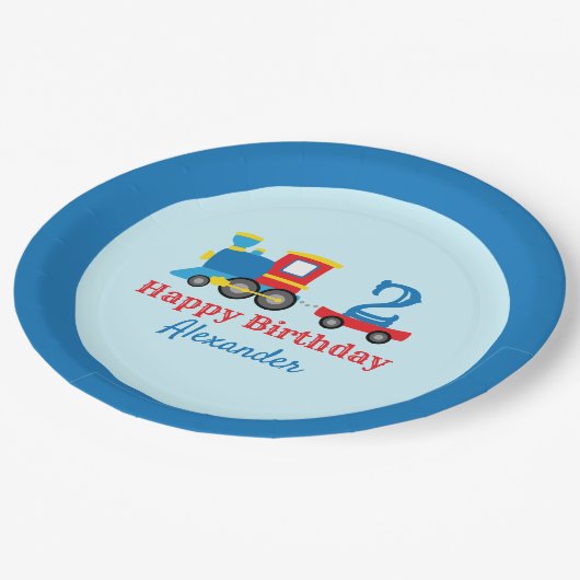 Zug zum Geburtstag Pappteller (Schrägansicht)