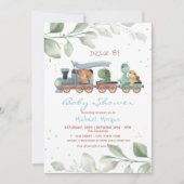 Zugdinosaurier fahren mit Babydusche Einladung (Vorderseite)