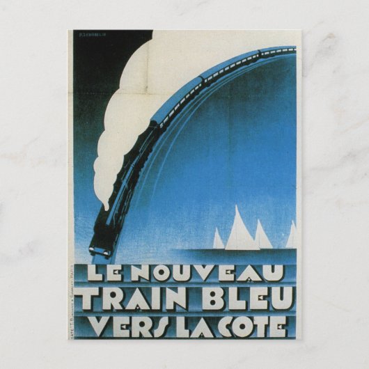 Züge Bleu Cote D'Azur Französisch Art Deco Reisen Postkarte (Vorderseite)