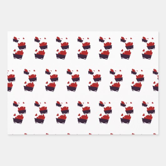 Züge mit Herz Geschenkpapier Set (Vorderseite)