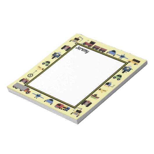 Züge, Pfade und Automobilboys Mit Monogramm Notizblock (Rotiert)