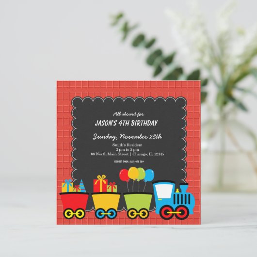 Züge Thema Geburtstag Einladung (Stehend Vorderseite)