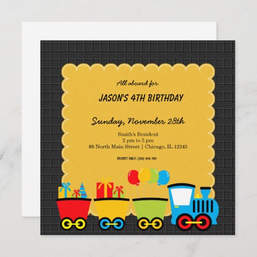 Züge Thema Geburtstag Einladung (Vorne/Hinten)