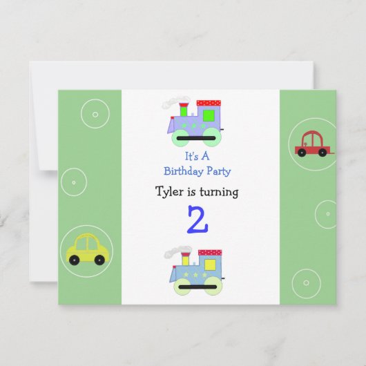 Züge und Autos Einladung zum Geburtstag (Vorderseite)