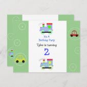Züge und Autos Einladung zum Geburtstag (Vorne/Hinten)
