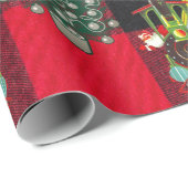 Züge und Weihnachtsbäume auf Kariertem Schwarz Geschenkpapier (Rolleneckpunkt)