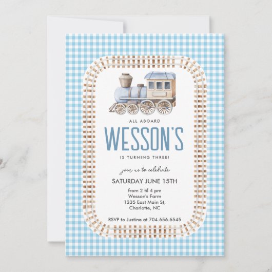 Züge zum Geburtstag, alle an Bord Einladung (Vorderseite)