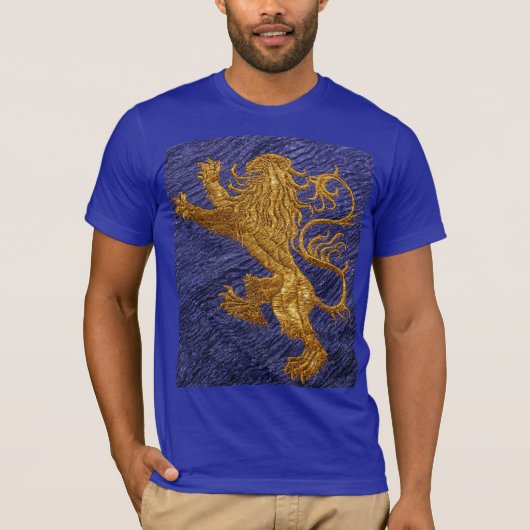 Zügelloser Löwe - Gold auf Blau T-Shirt (Vorderseite)